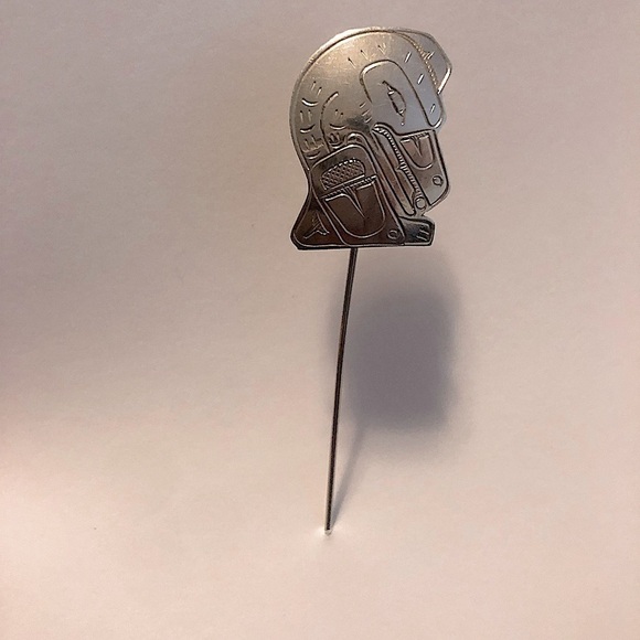 VTG Jeff Pat Sterling Silver Coast Salish Raven Stick Pin Brooch Signed 3.2” - Picture 2 of 6